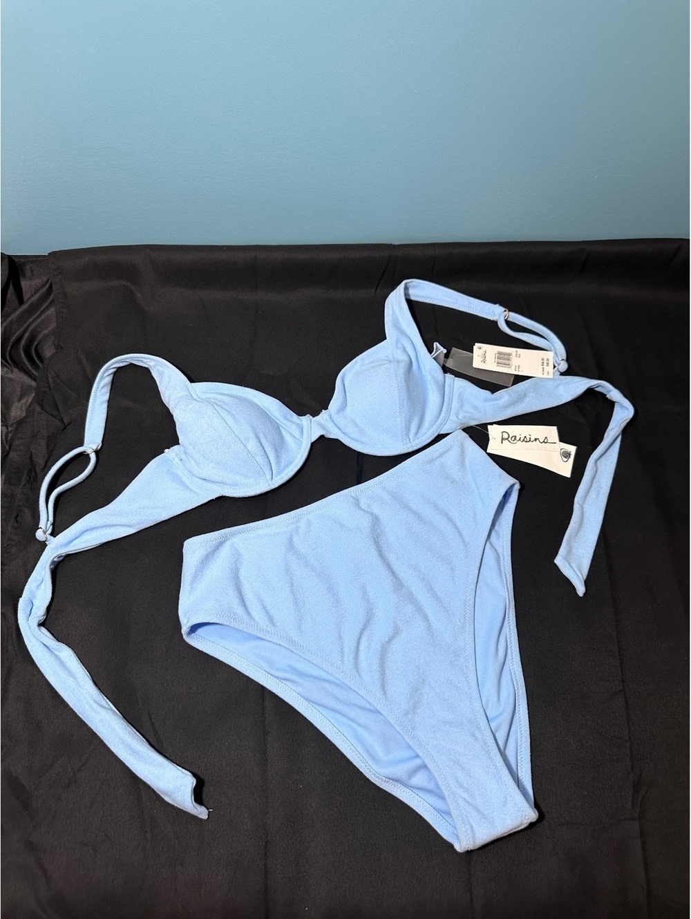 Raisins Light Blue Full Moon Bra and Indo Pant Bikini Set, Size Large